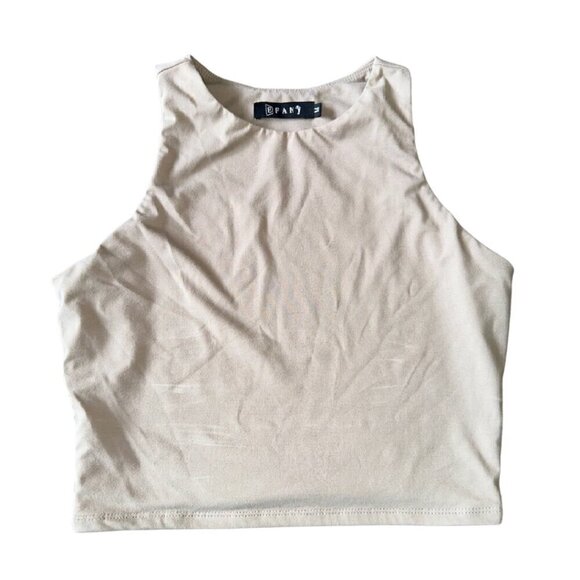 E FAN Medium Women's Taupe Tank Top Buttery Soft High Neck Cropped - Picture 2 of 12